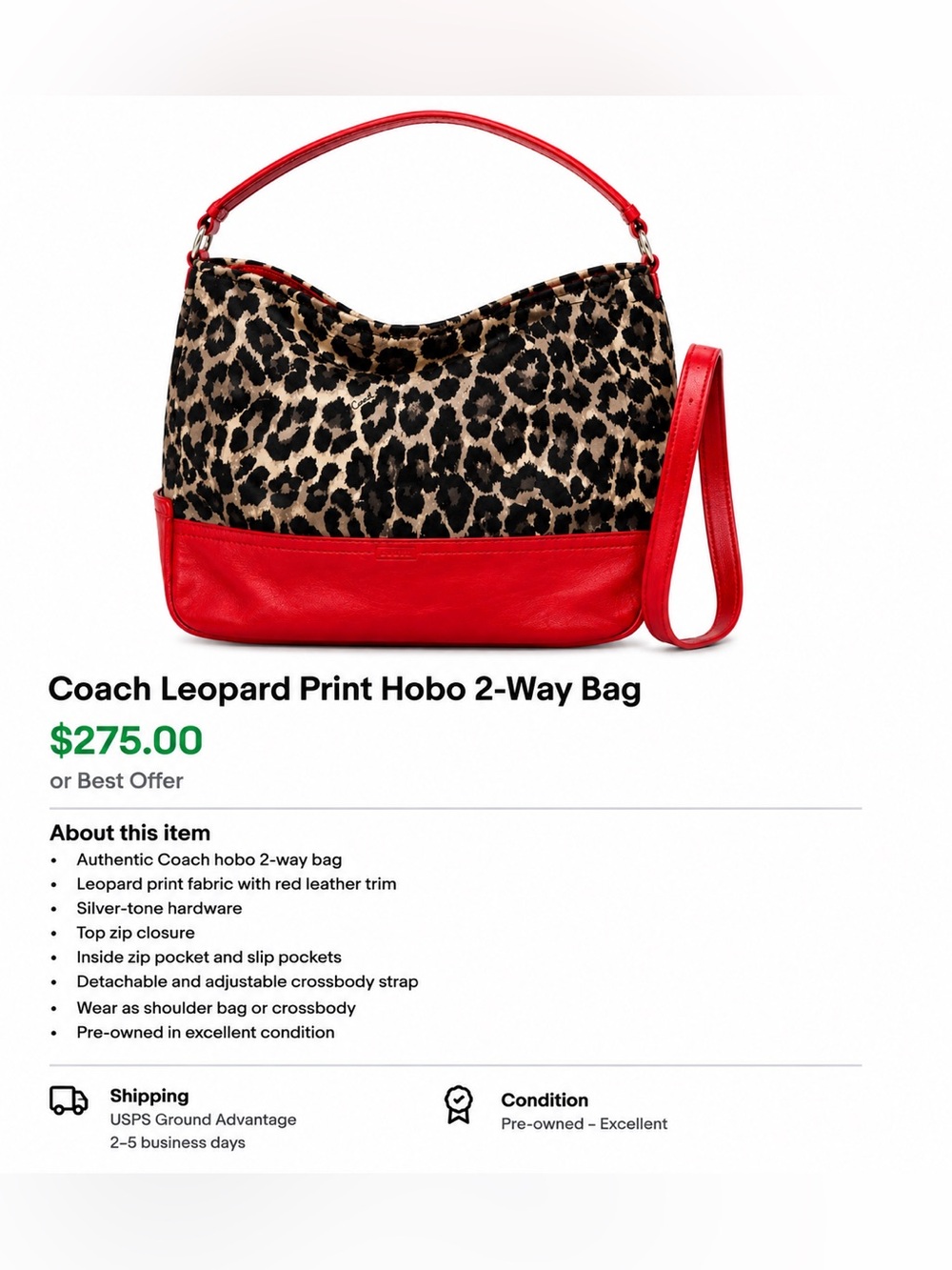 Coach Leopard Print Hobo with Red Leather Trim